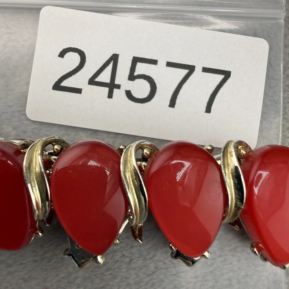 Vintage Estate Thermoset Necklace Red Silver Tone Choker 14in